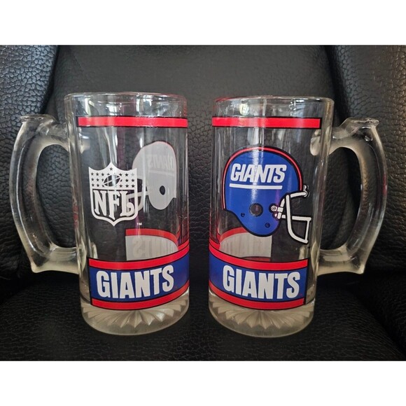NFL Other - New York Giants Two Glass Mugs 12oz Helmet Logo 90s Vintage Retro Heavy NFL
